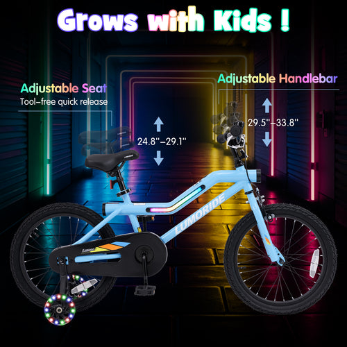 OLAKIDS Kids Bike with LED Lights & Training Wheels, Adjustable Bicycle for Toddlers