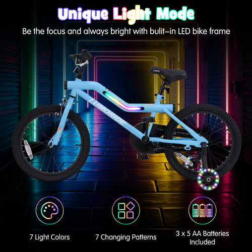 OLAKIDS Kids Bike with LED Lights & Training Wheels, Adjustable Bicycle for Toddlers