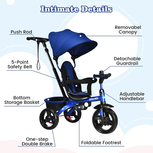OLAKIDS Kids Tricycle, 6 in 1 Stroll Trike with Adjustable Push Handle Suitable for 10 Months to 5 Years
