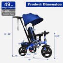 OLAKIDS Kids Tricycle, 6 in 1 Stroll Trike with Adjustable Push Handle Suitable for 10 Months to 5 Years
