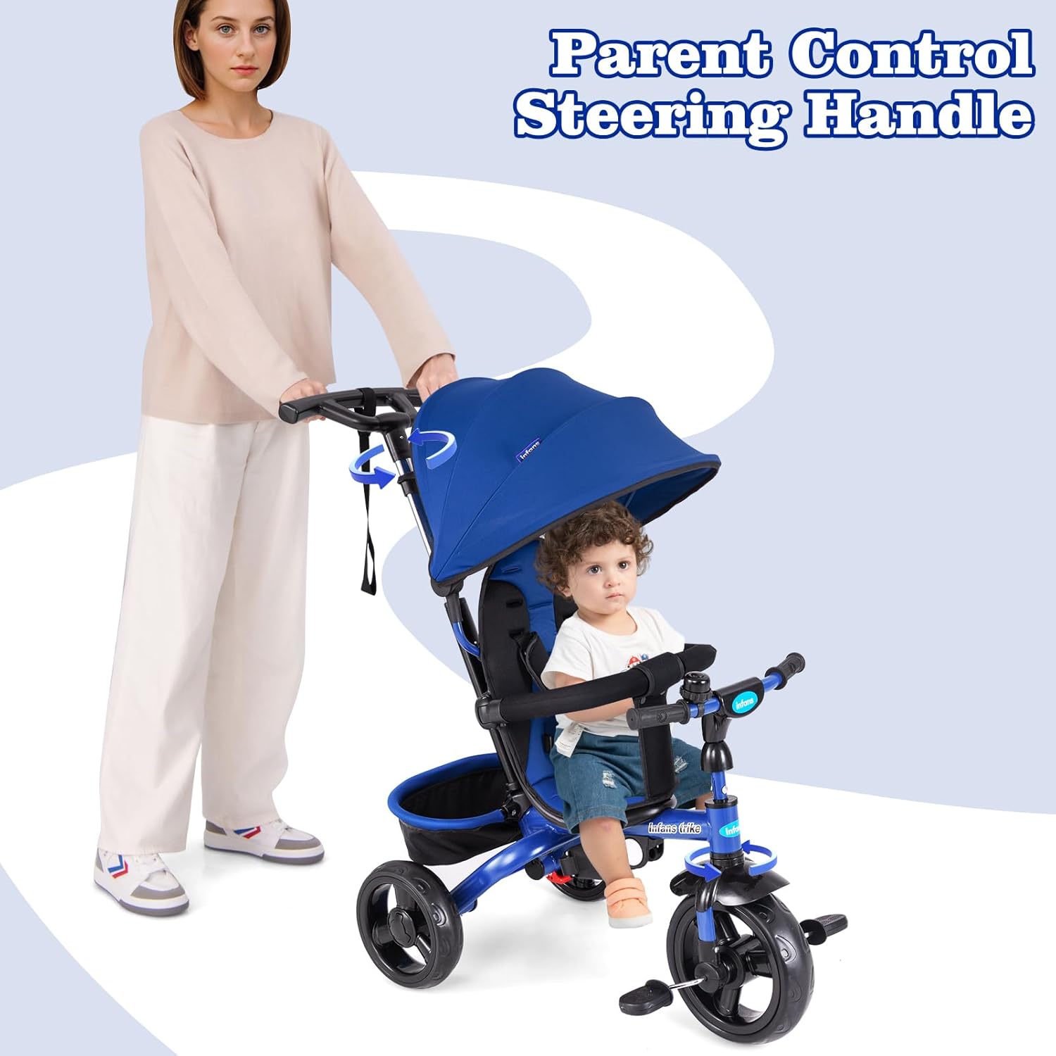 OLAKIDS Kids Tricycle, 6 in 1 Stroll Trike with Adjustable Push Handle Suitable for 10 Months to 5 Years
