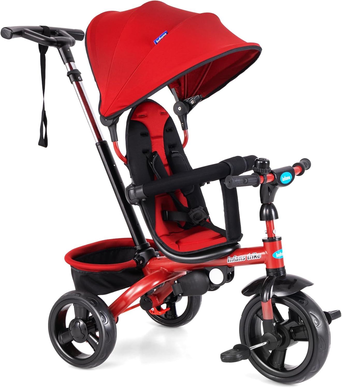 toddler tricycle stroller OLAKIDS Kids Tricycle, 6 in 1 Stroll Trike with Adjustable Push Handle Suitable for 10 Months to 5 Years Red