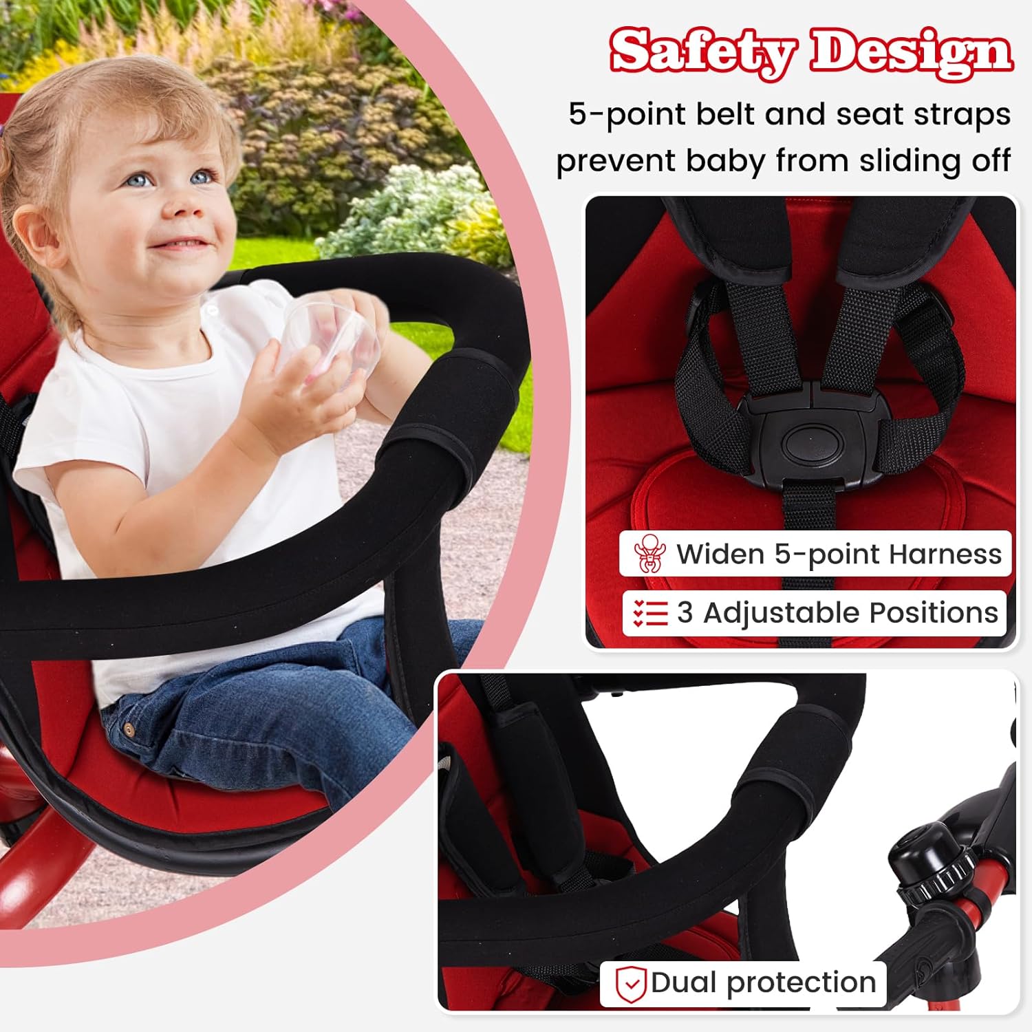 OLAKIDS Kids Tricycle, 6 in 1 Stroll Trike with Adjustable Push Handle Suitable for 10 Months to 5 Years