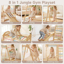 OLAKIDS 8 in 1 Wooden Montessori Indoor Jungle Gym with Swing, Slide, Ramp & Climbing Accessories