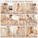 OLAKIDS 8 in 1 Wooden Montessori Indoor Jungle Gym with Swing, Slide, Ramp & Climbing Accessories