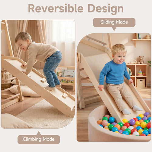 OLAKIDS 8 in 1 Wooden Montessori Indoor Jungle Gym with Swing, Slide, Ramp & Climbing Accessories