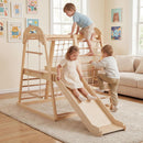 OLAKIDS 8 in 1 Wooden Montessori Indoor Jungle Gym with Swing, Slide, Ramp & Climbing Accessories