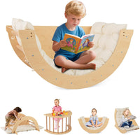 OLAKIDS Wooden Arch Climber Rocker with Soft Cushion, 6 in 1 Montessori Climbing Toys for Toddlers