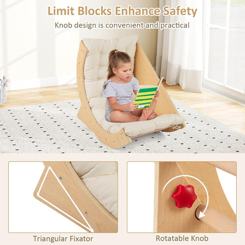 OLAKIDS Wooden Arch Climber Rocker with Soft Cushion, 6 in 1 Montessori Climbing Toys for Toddlers