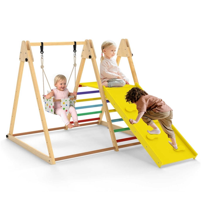 OLAKIDS Indoor Jungle Gym, 3 in 1 Wooden Foldable Montessori Toddler Climbing Toys