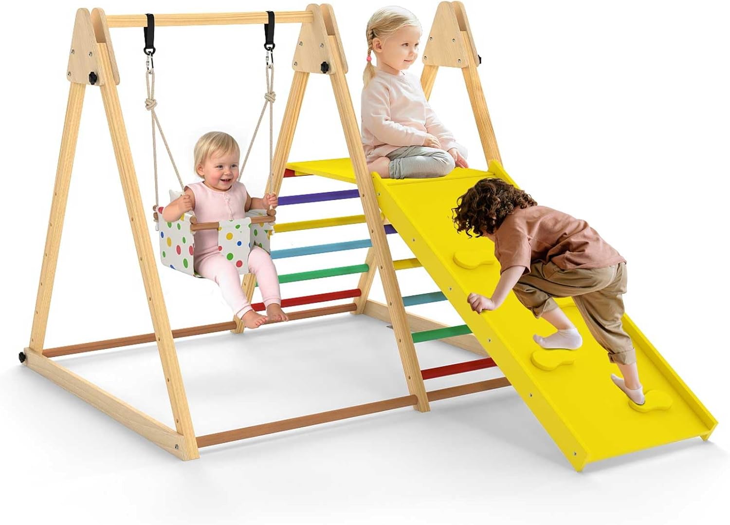 OLAKIDS Indoor Jungle Gym, 3 in 1 Wooden Foldable Montessori Toddler Climbing Toys