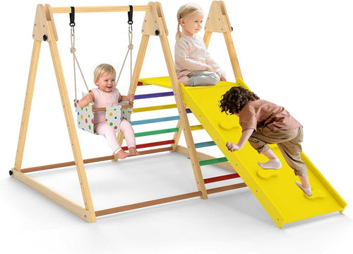 OLAKIDS Indoor Jungle Gym, 3 in 1 Wooden Foldable Montessori Toddler Climbing Toys