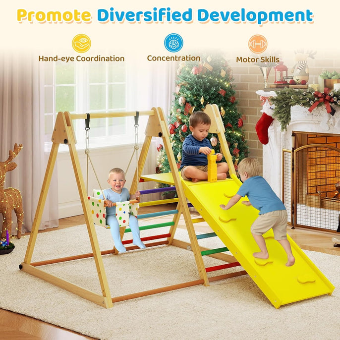 OLAKIDS Indoor Jungle Gym, 3 in 1 Wooden Foldable Montessori Toddler Climbing Toys