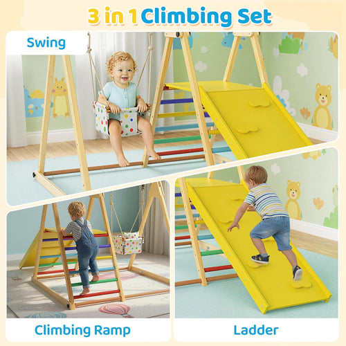 OLAKIDS Indoor Jungle Gym, 3 in 1 Wooden Foldable Montessori Toddler Climbing Toys