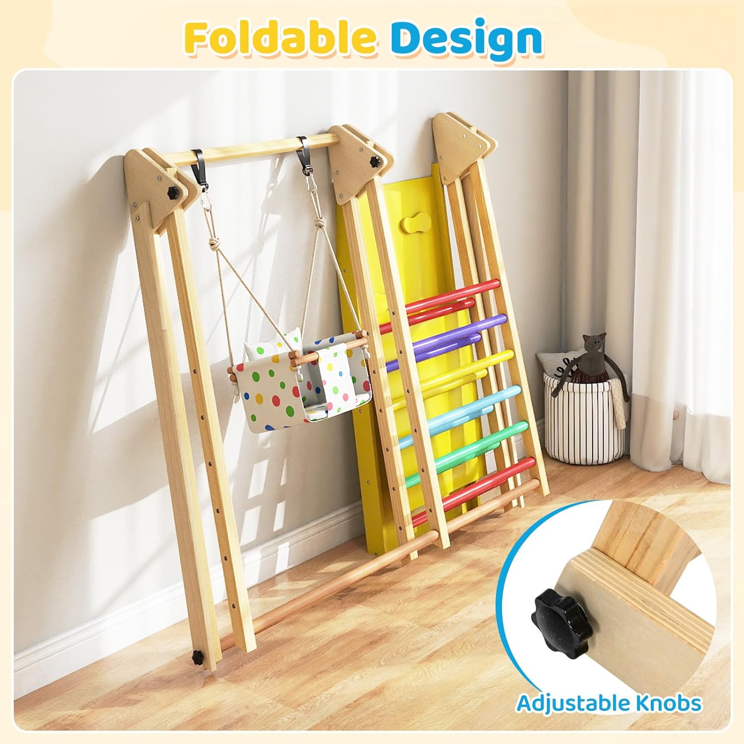 OLAKIDS Indoor Jungle Gym, 3 in 1 Wooden Foldable Montessori Toddler Climbing Toys