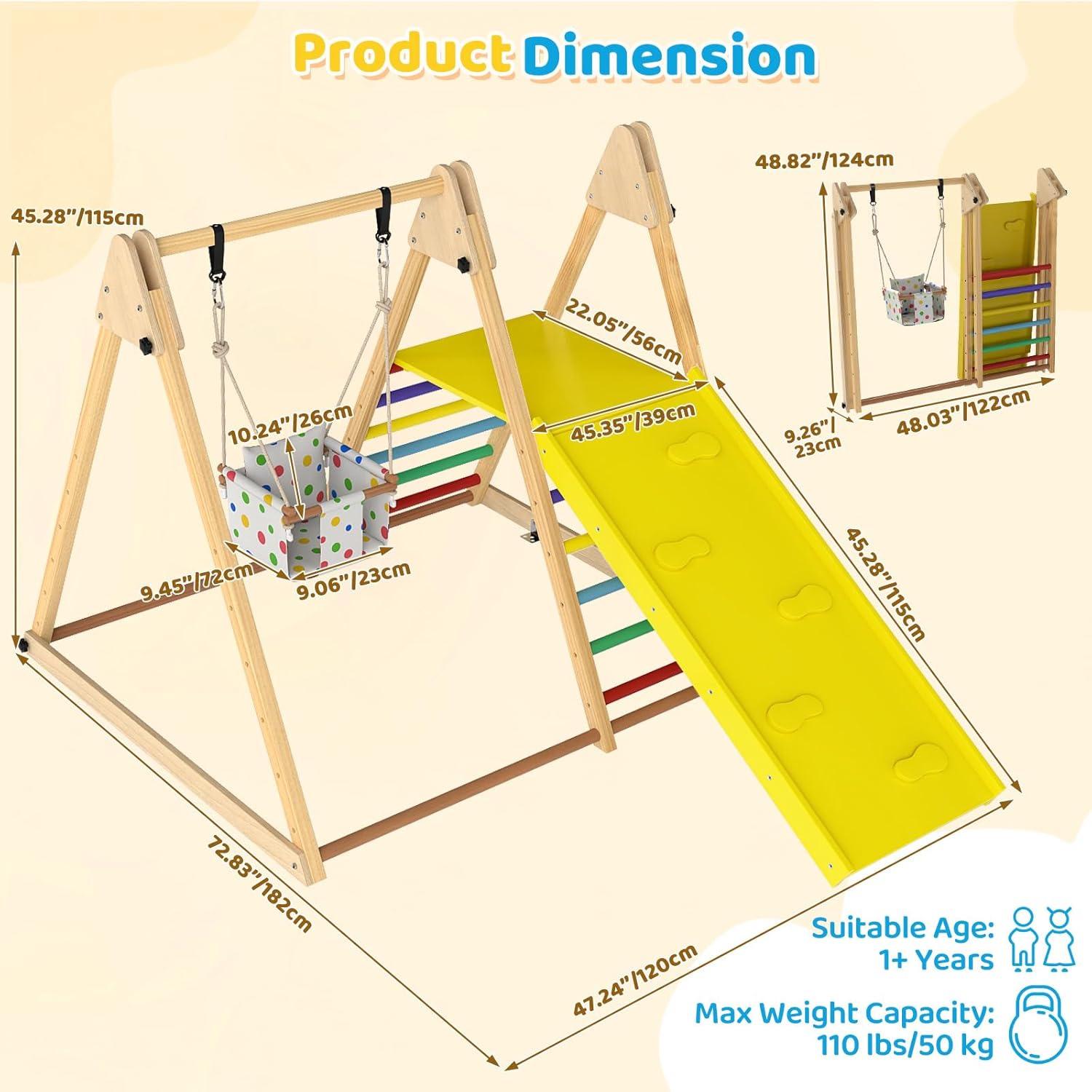 OLAKIDS Indoor Jungle Gym, 3 in 1 Wooden Foldable Montessori Toddler Climbing Toys