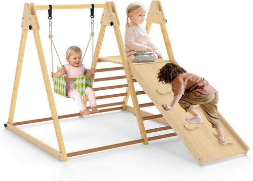 OLAKIDS Indoor Jungle Gym, 3 in 1 Wooden Foldable Montessori Toddler Climbing Toys