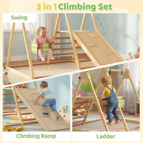 OLAKIDS Indoor Jungle Gym, 3 in 1 Wooden Foldable Montessori Toddler Climbing Toys