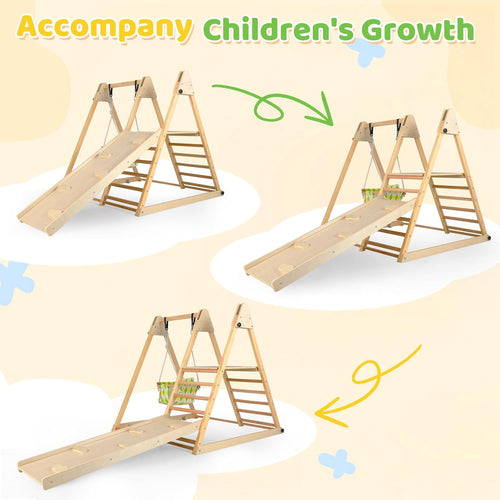 OLAKIDS Indoor Jungle Gym, 3 in 1 Wooden Foldable Montessori Toddler Climbing Toys