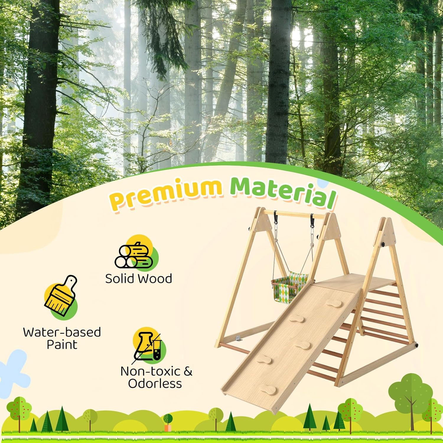 OLAKIDS Indoor Jungle Gym, 3 in 1 Wooden Foldable Montessori Toddler Climbing Toys