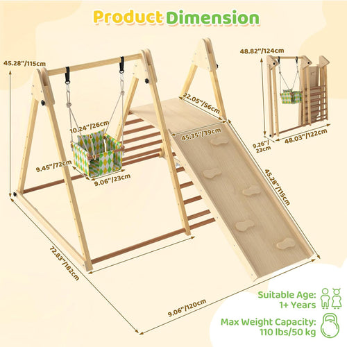 OLAKIDS Indoor Jungle Gym, 3 in 1 Wooden Foldable Montessori Toddler Climbing Toys