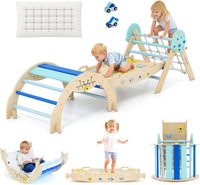 Olakids Pikler Triangle Set, 13 in 1 Astronaut Theme Foldable Wooden Montessori Toddler Climbing Toys