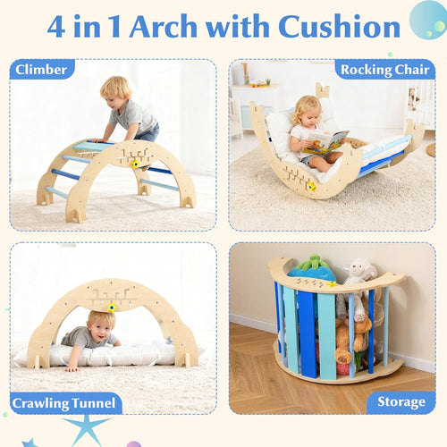 Olakids Pikler Triangle Set, 13 in 1 Astronaut Theme Foldable Wooden Montessori Toddler Climbing Toys