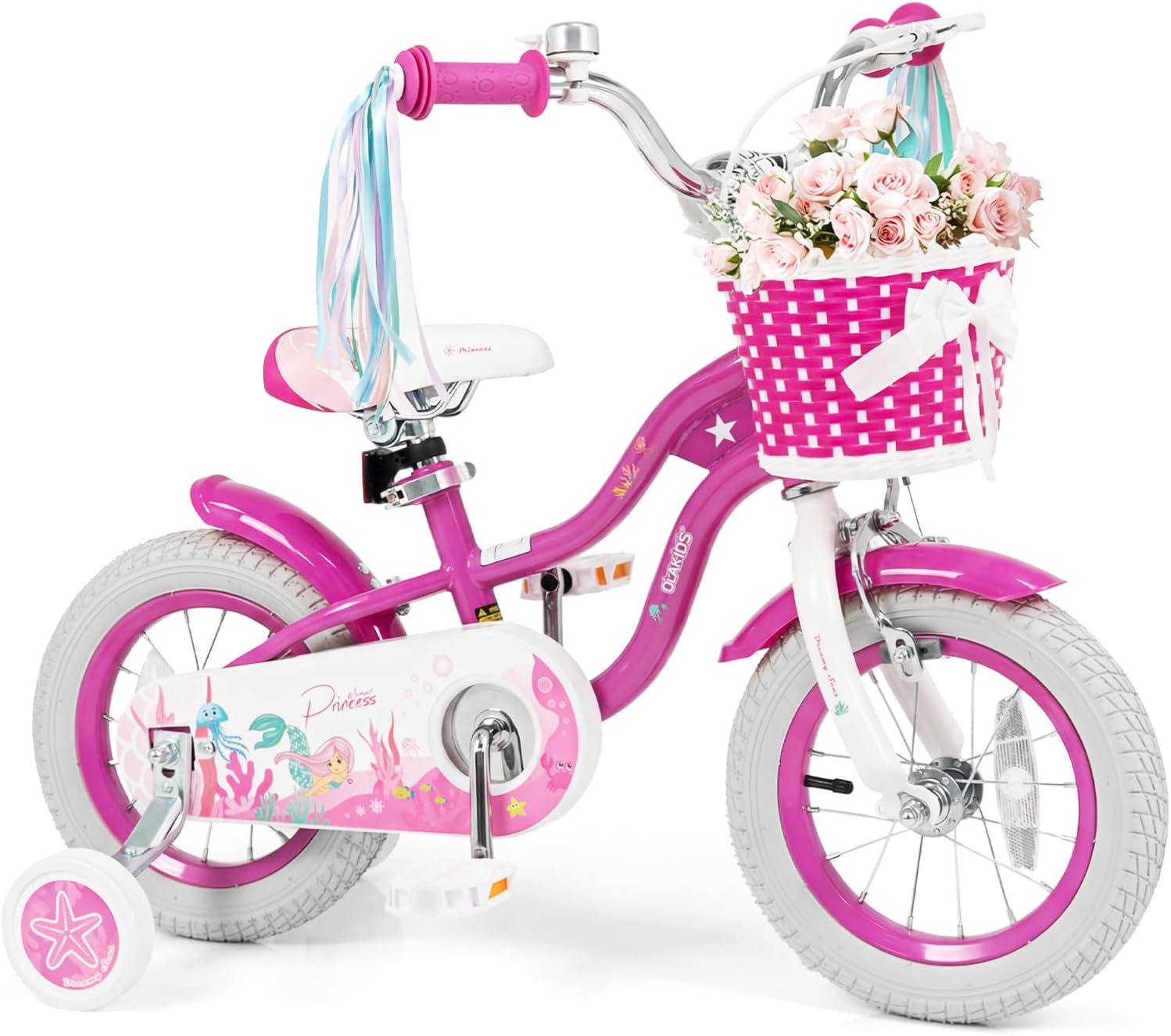 Olakids Kids Bike, 12 14 16 18 20 Inch Mermaid Theme Girls Bicycle with Training Wheels