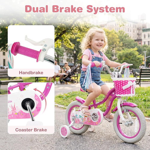 Olakids Kids Bike, 12 14 16 18 20 Inch Mermaid Theme Girls Bicycle with Training Wheels