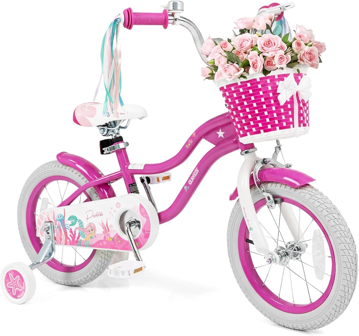 Olakids Kids Bike, 12 14 16 18 20 Inch Mermaid Theme Girls Bicycle with Training Wheels
