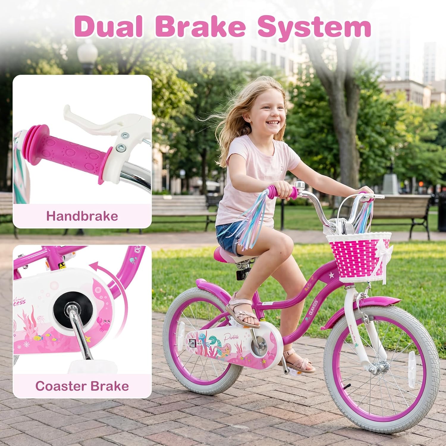 Olakids Kids Bike, 12 14 16 18 20 Inch Mermaid Theme Girls Bicycle with Training Wheels