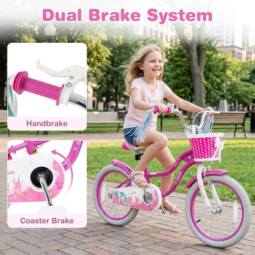 Olakids Kids Bike, 12 14 16 18 20 Inch Mermaid Theme Girls Bicycle with Training Wheels