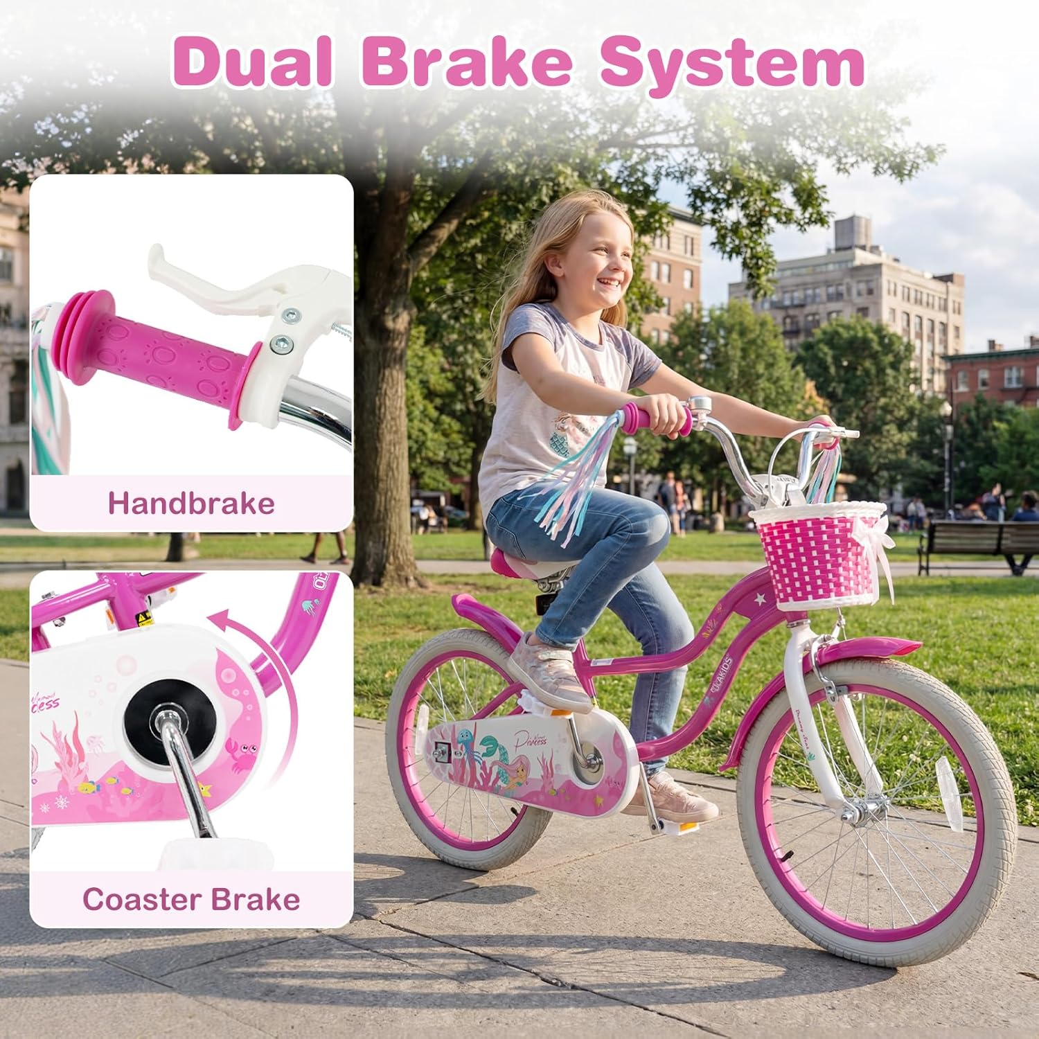 Olakids Kids Bike, 12 14 16 18 20 Inch Mermaid Theme Girls Bicycle with Training Wheels