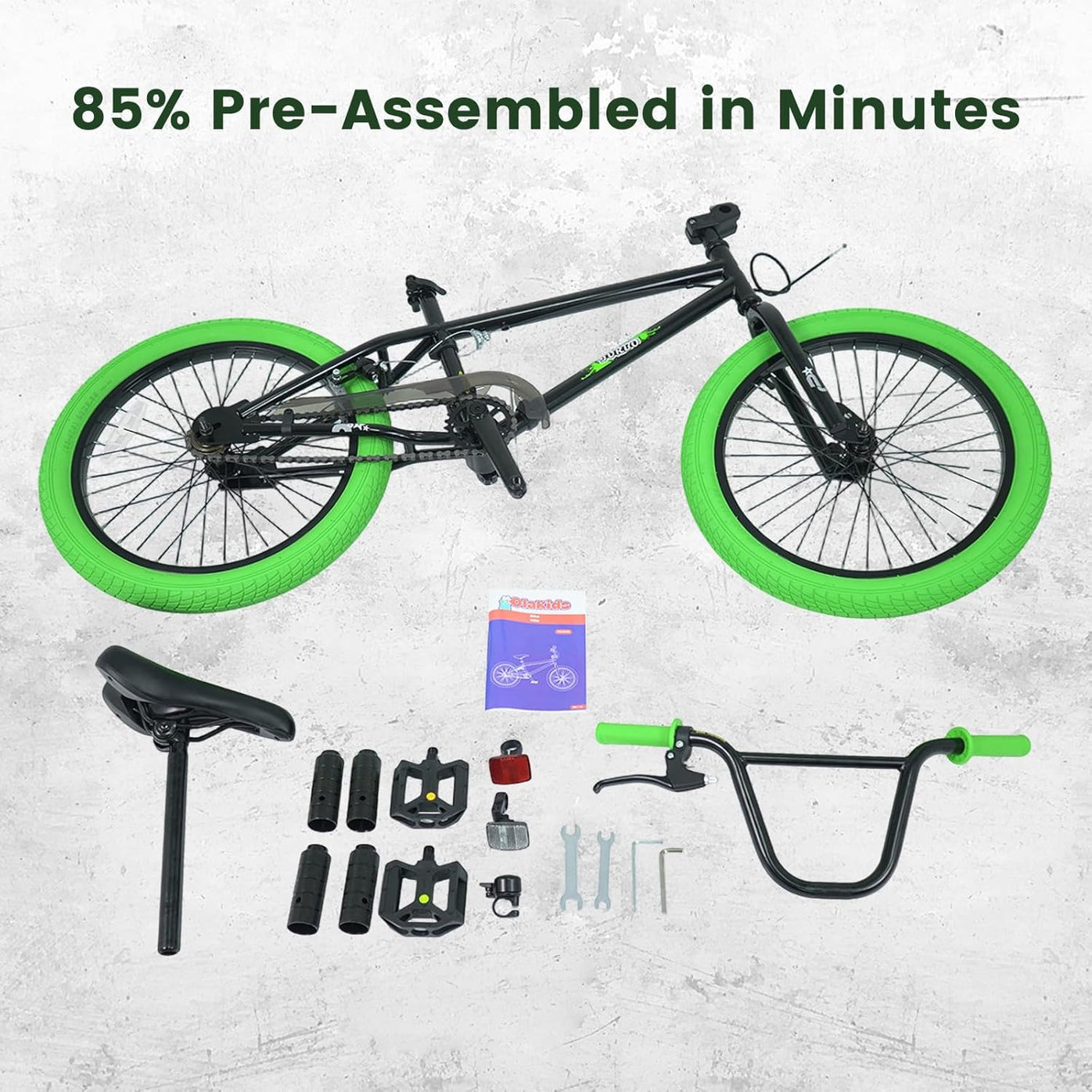 Olakids 20" Kids BMX Bike with 4 Pegs, Adjustable Seat & Steel Frame for Boys & Girls