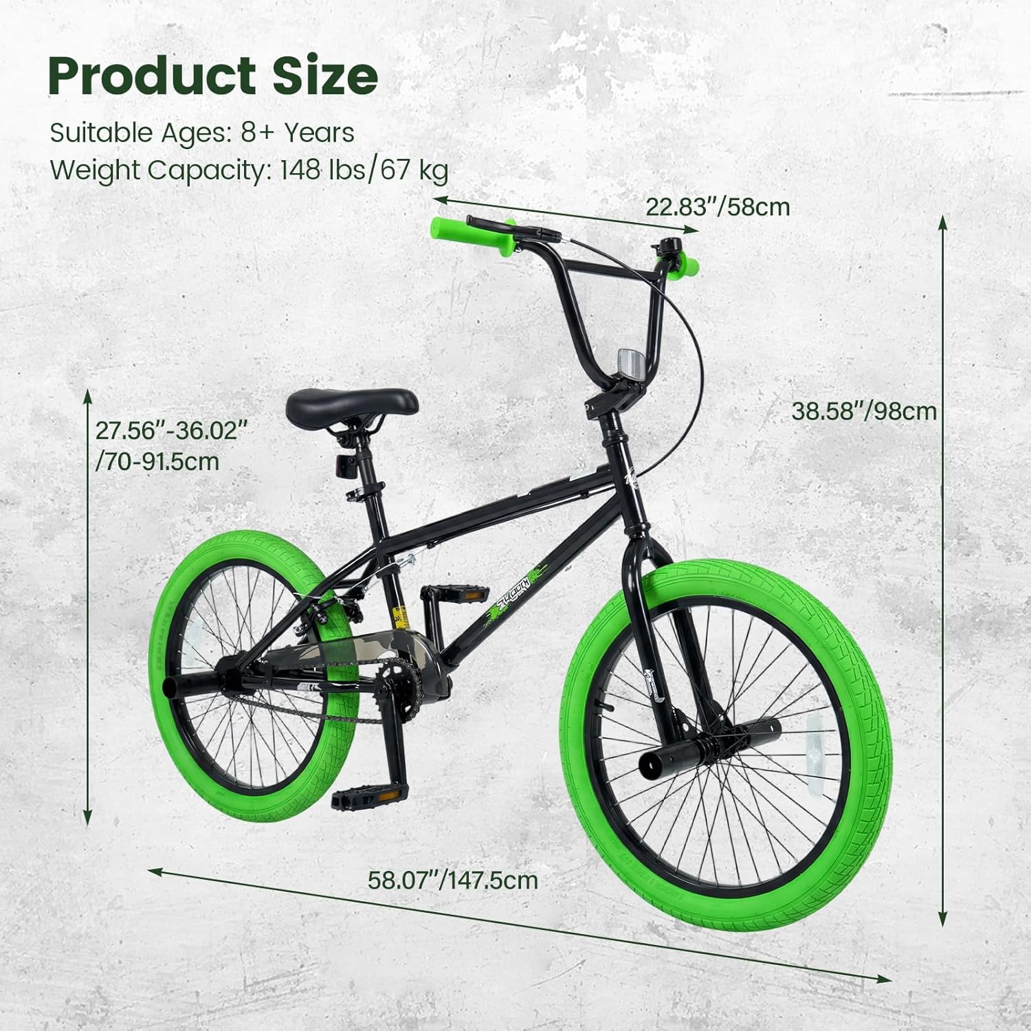 bmx bicycle sizes Olakids 20" Kids BMX Bike with 4 Pegs for Boys & Girls, Freestyle Bicycle with Adjustable Seat Black