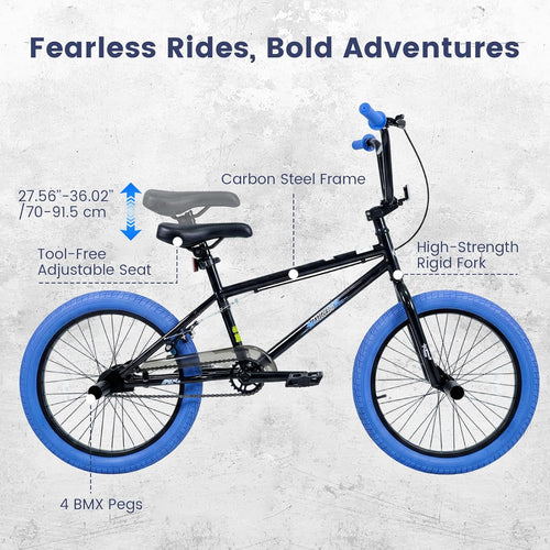 Olakids 20" Kids BMX Bike with 4 Pegs for Boys & Girls, Freestyle Bicycle with Adjustable Seat