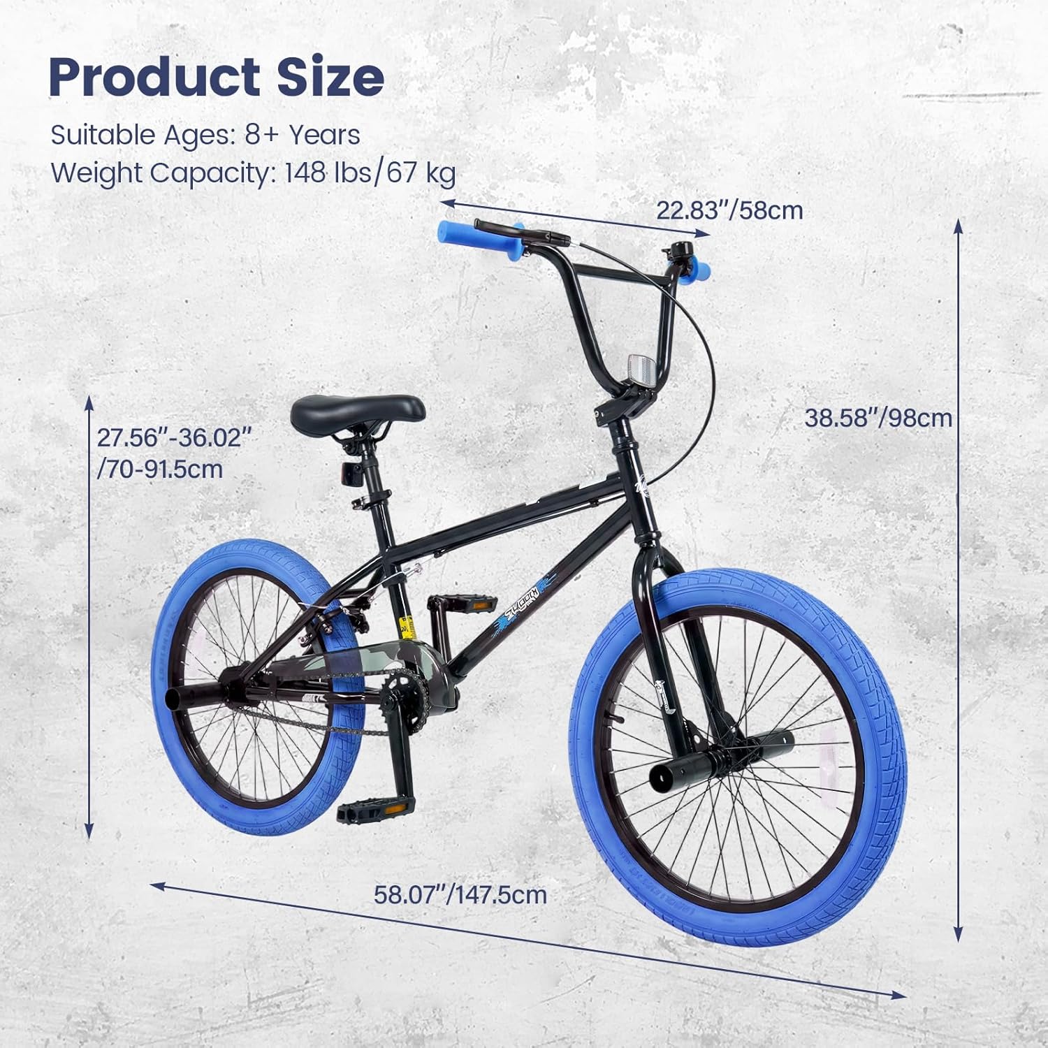 bmx bicycle sizes Olakids 20" Kids BMX Bike with 4 Pegs for Boys & Girls, Freestyle Bicycle with Adjustable Seat Black