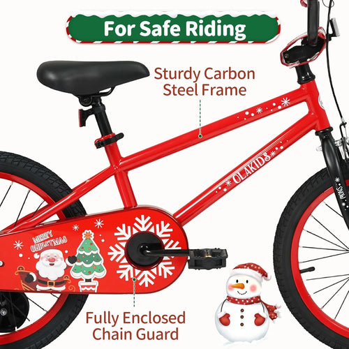 OLAKIDS Christmas Theme Kids Bike 12/14/16/18 Inch with Training Wheels & Music Box