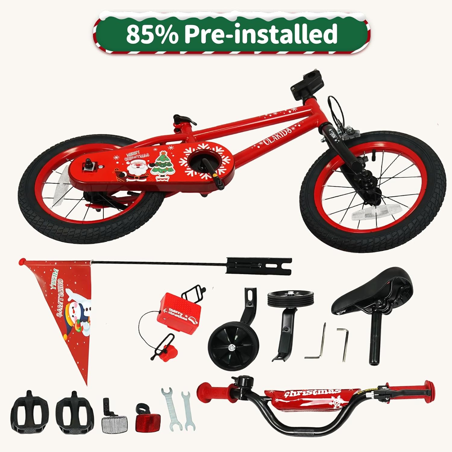 OLAKIDS Christmas Theme Kids Bike 12/14/16/18 Inch with Training Wheels & Music Box