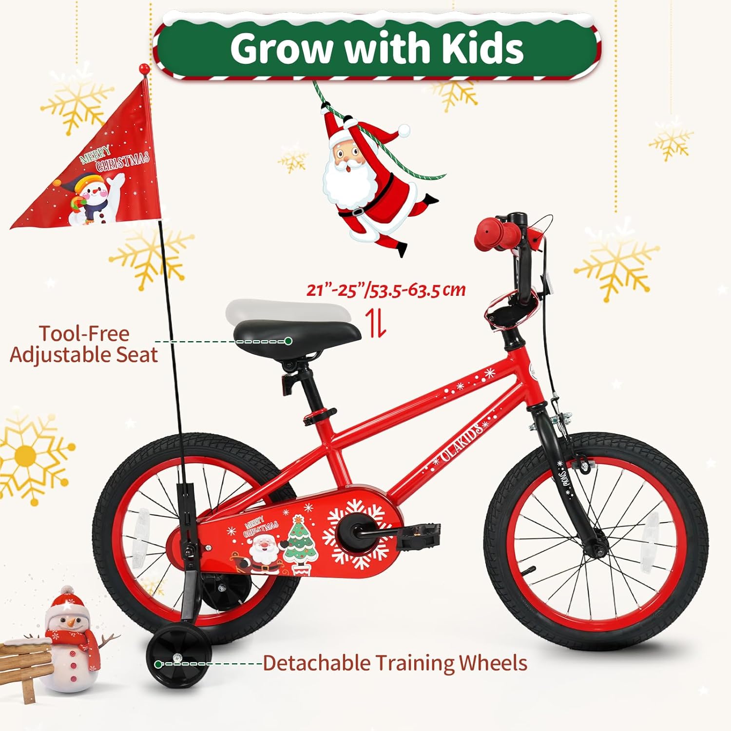 OLAKIDS Christmas Theme Kids Bike 12/14/16/18 Inch with Training Wheels & Music Box