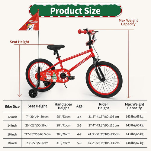 OLAKIDS Christmas Theme Kids Bike 12/14/16/18 Inch with Training Wheels & Music Box