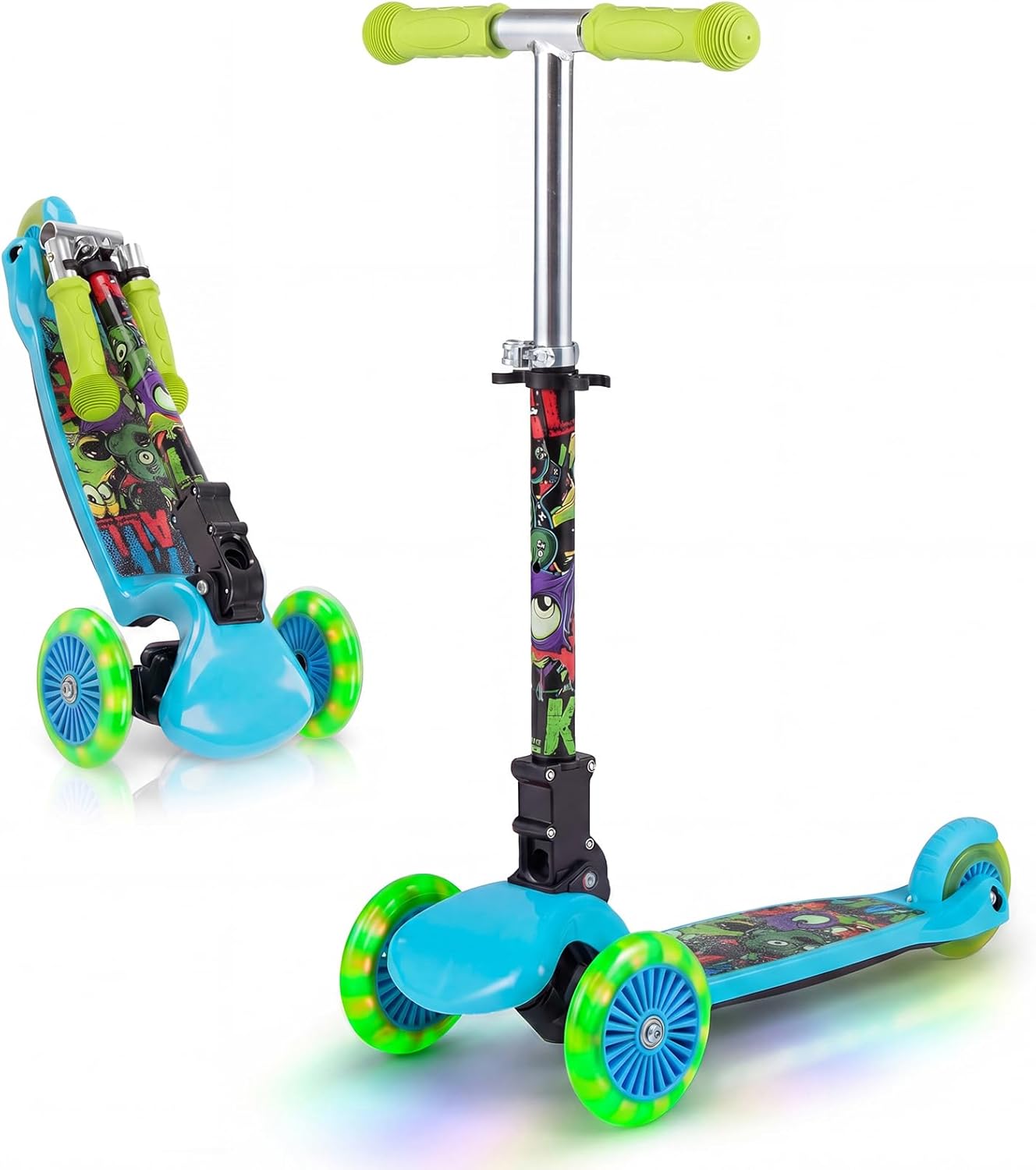 OLAKIDS 3-Wheel Kids Scooter, LED Wheels, Adjustable Handlebar, Lean-to-Steer, Rear Brake, Anti-Slip Deck, Ages 2-5