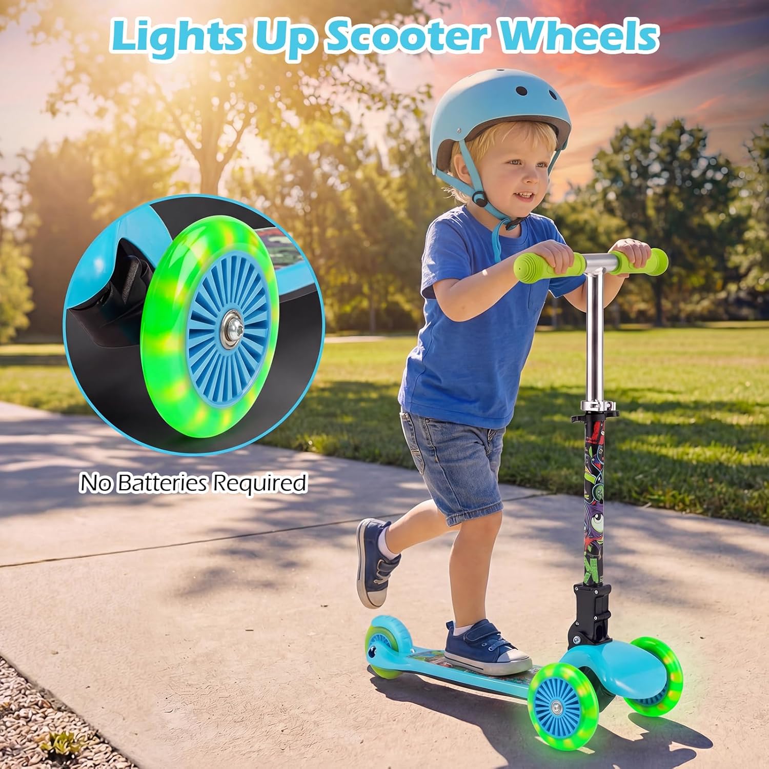 OLAKIDS 3-Wheel Kids Scooter, LED Wheels, Adjustable Handlebar, Lean-t