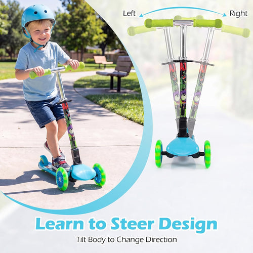 OLAKIDS 3-Wheel Kids Scooter, LED Wheels, Adjustable Handlebar, Lean-to-Steer, Rear Brake, Anti-Slip Deck, Ages 2-5