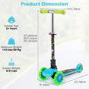 OLAKIDS 3-Wheel Kids Scooter, LED Wheels, Adjustable Handlebar, Lean-to-Steer, Rear Brake, Anti-Slip Deck, Ages 2-5
