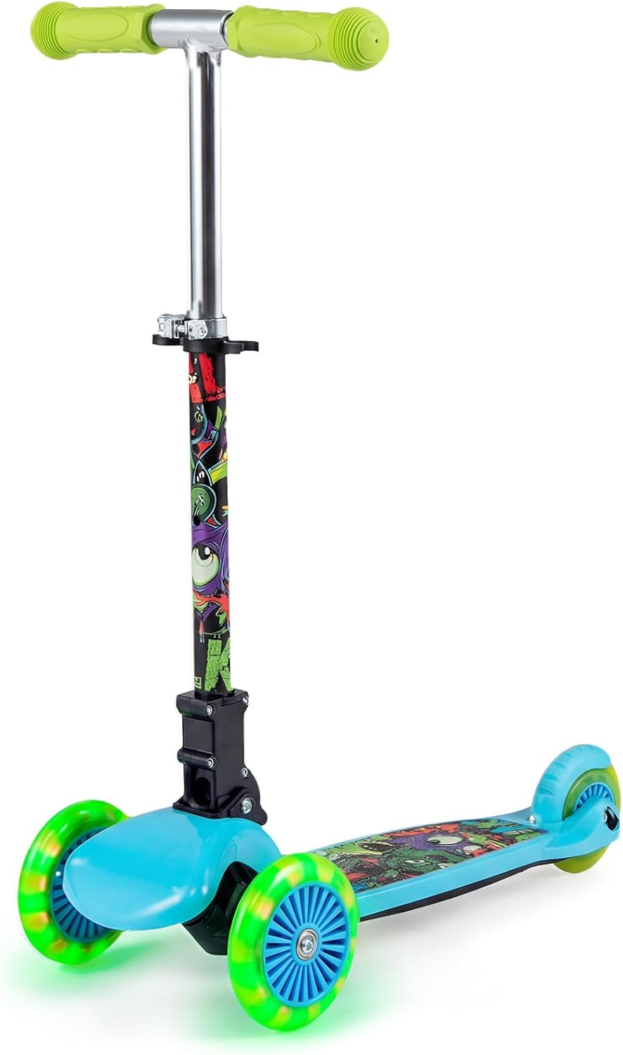 OLAKIDS 3-Wheel Kids Scooter, LED Wheels, Adjustable Handlebar, Lean-to-Steer, Rear Brake, Anti-Slip Deck, Ages 2-5