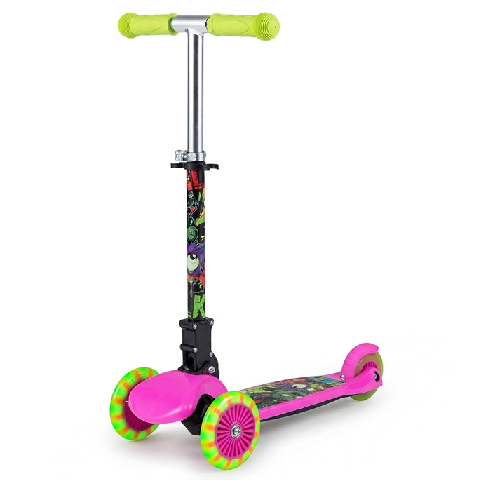 OLAKIDS 3-Wheel Kids Scooter, LED Wheels, Adjustable Handlebar, Lean-to-Steer, Rear Brake, Anti-Slip Deck, Ages 2-5