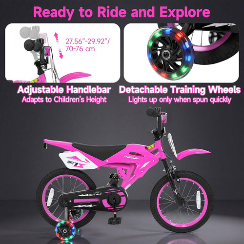 Olakids 12/16 Inch Motorcycle Kids BMX Bike with Light Training Wheels & Suspension