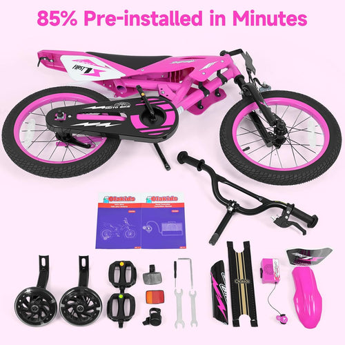 Olakids 12/16 Inch Motorcycle Kids BMX Bike with Light Training Wheels & Suspension