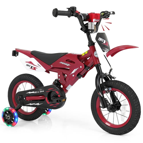 Olakids 12/16 Inch Motorcycle Kids BMX Bike with Light Training Wheels & Suspension